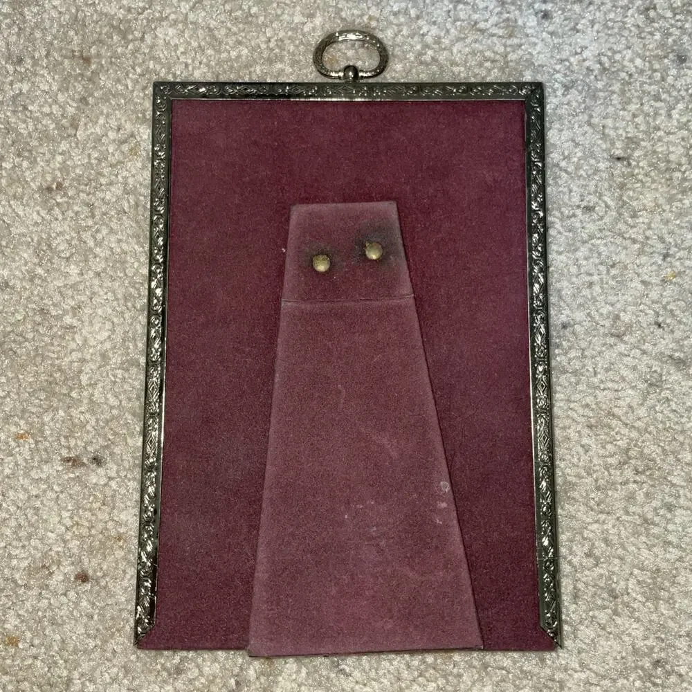 Vintage 5x7 Brass Picture Frame w/ Iridescent Inlay & Ring Hanger